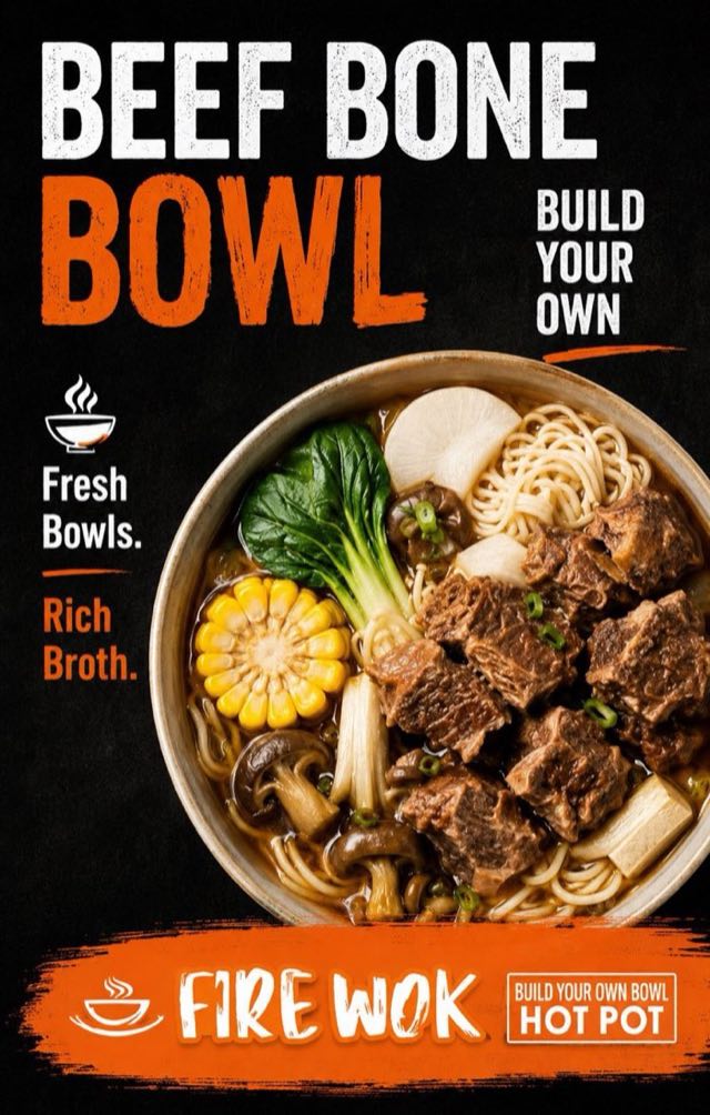 Beef Bone build-your-own bowl with beef, noodles, corn, bok choy and mushrooms