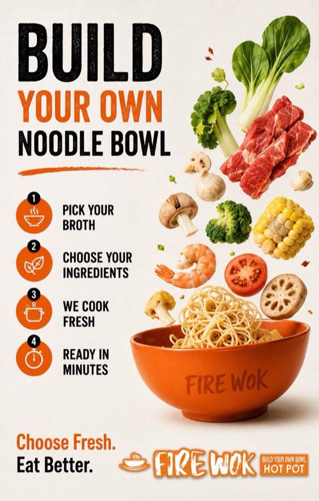 Build your own noodle bowl in four steps: pick your broth, choose your ingredients, we cook fresh, ready in minutes